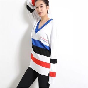 P.E Nation Electric Eye Striped V Neck Sweater - XS